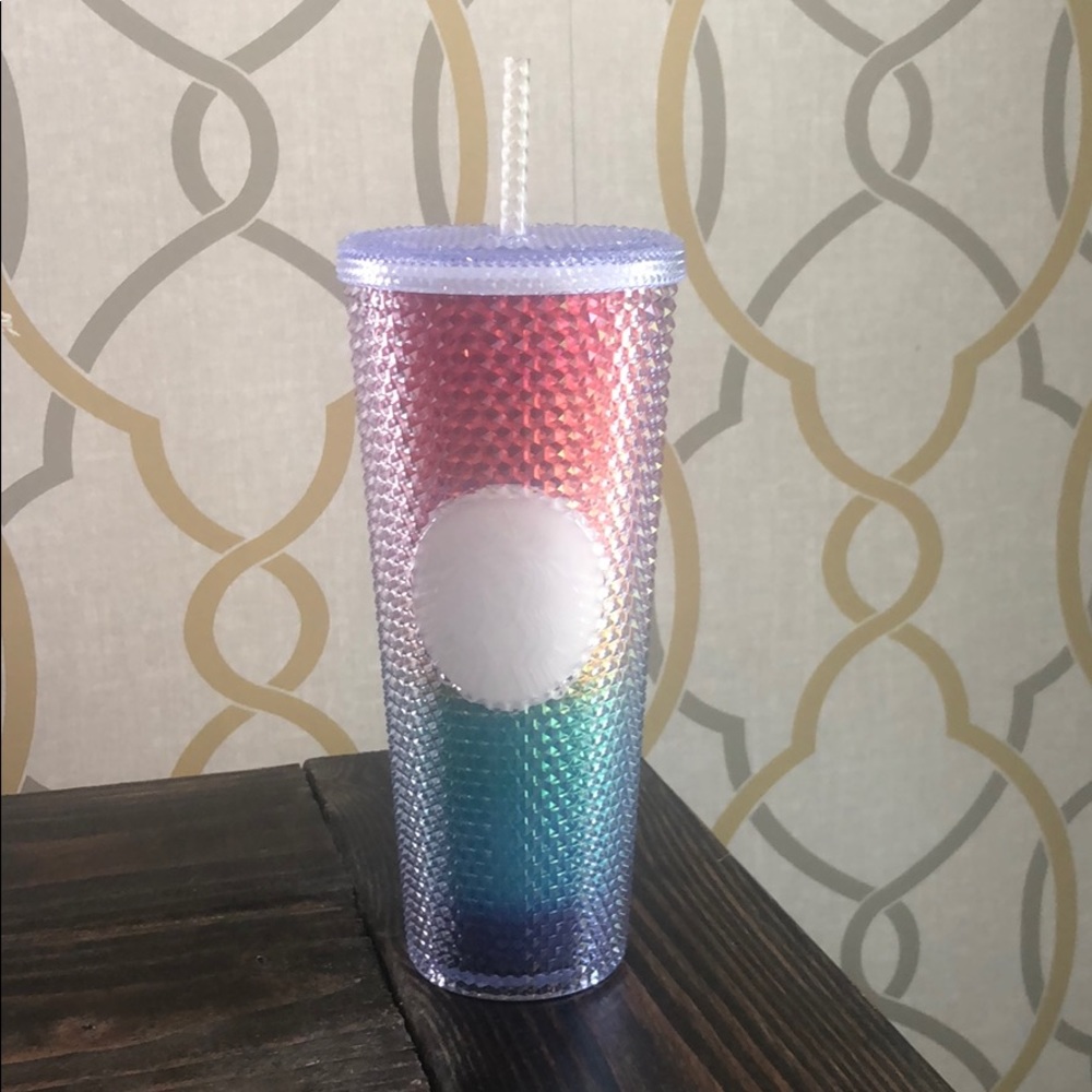 PRIDE Starbuck rainbow studded tumbler.
